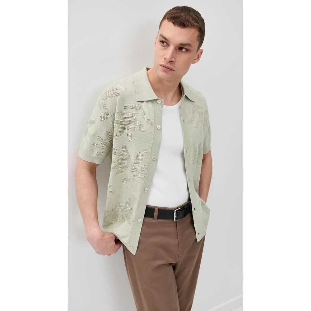 NN07 Shirt Mens Large Sage Green Button Up Knit Organic Cotton THOR $210